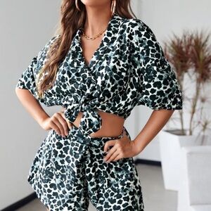 Shein | Allover Print Shawl Neck Blouse